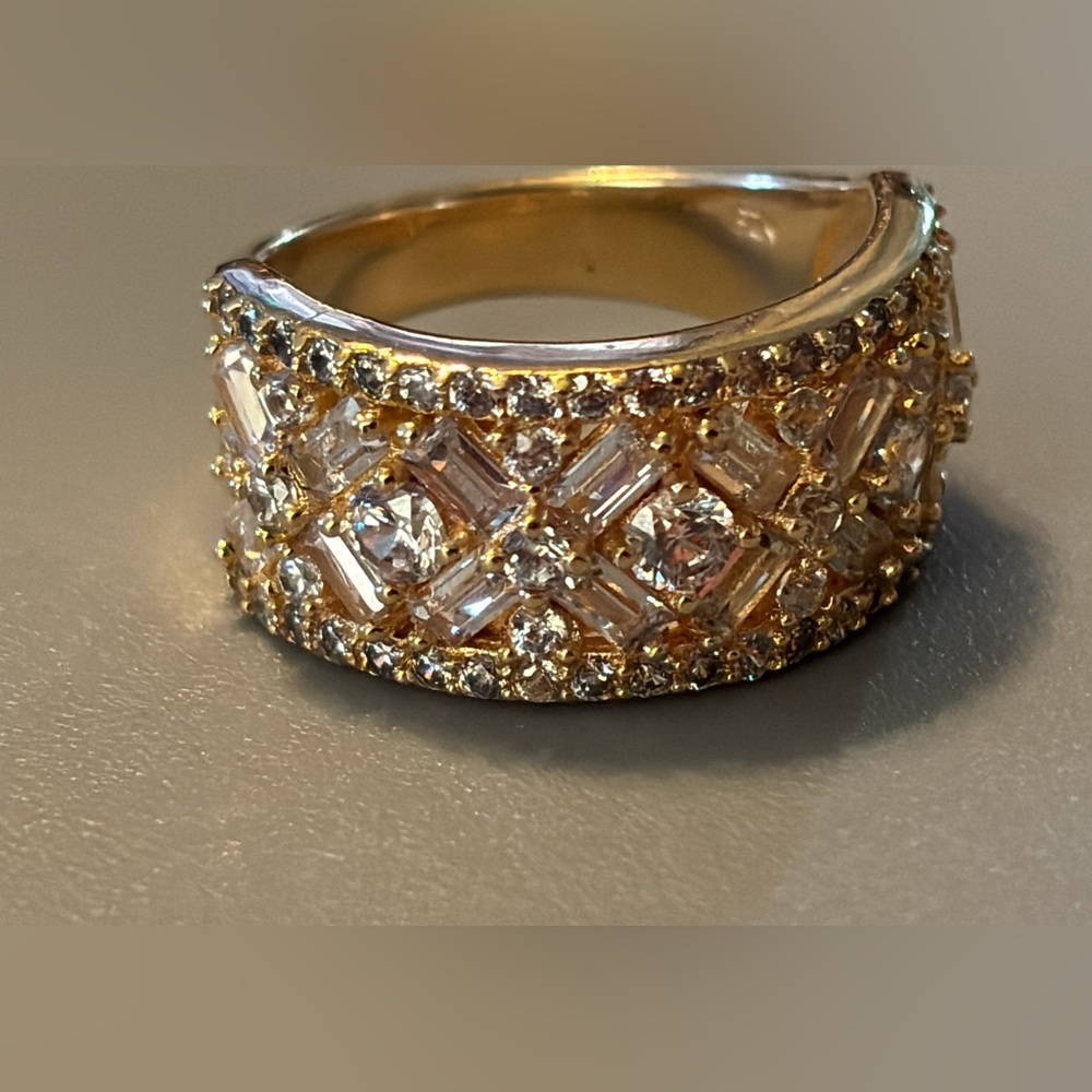 Gold Over Solid Sterling Silver Cz Ring - image 2